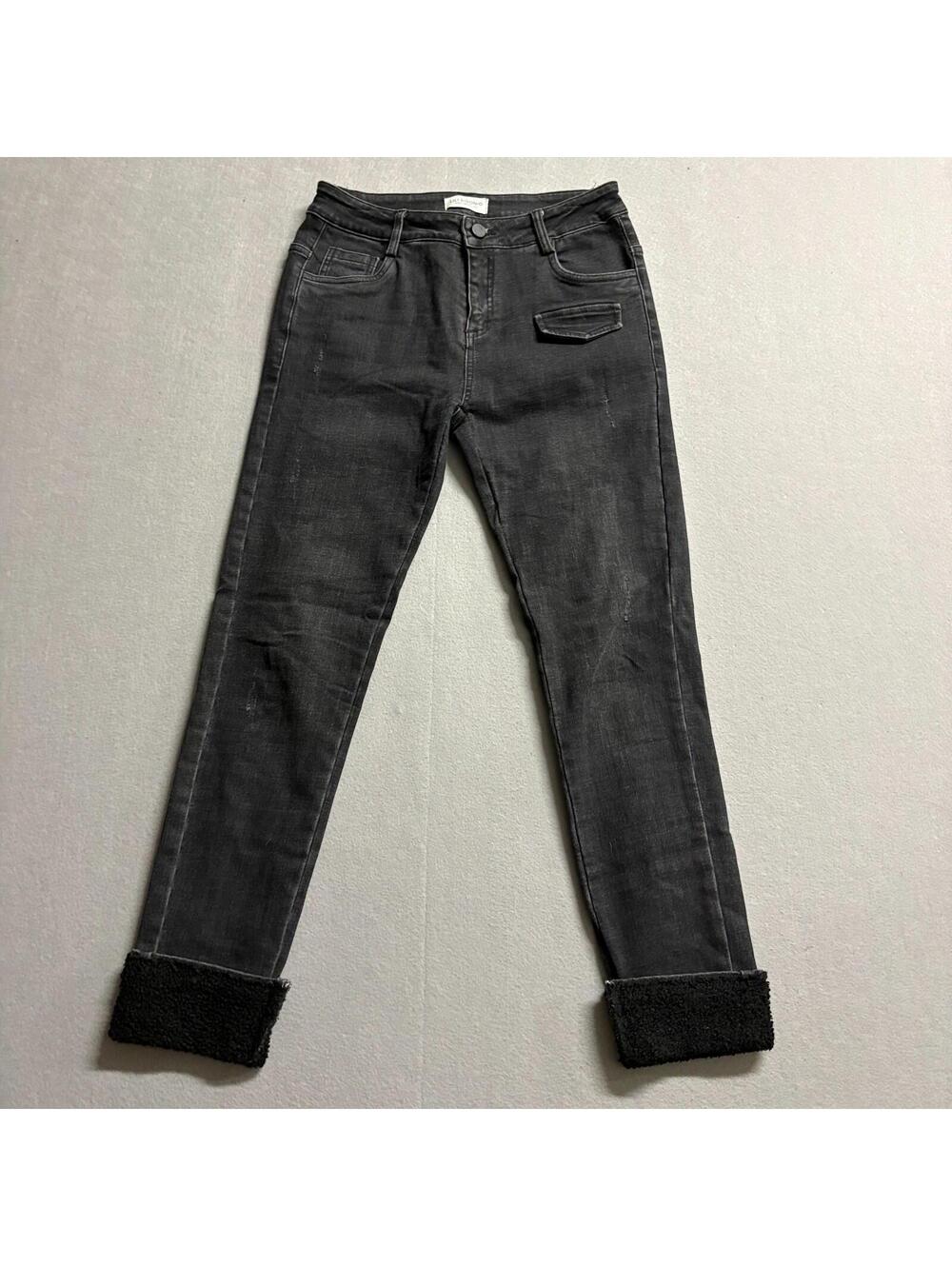 Lili Sidonio Molly Bracken Sherpa Cuff Skinny Jeans Fits Like 26x25 Black